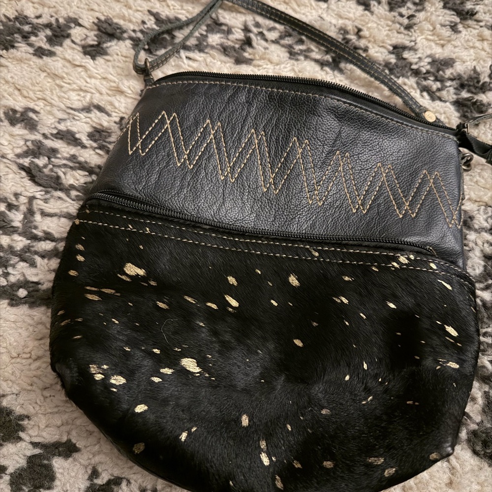 Myra Bag Purse medium size: *Black and Gold fur on* with leather accents